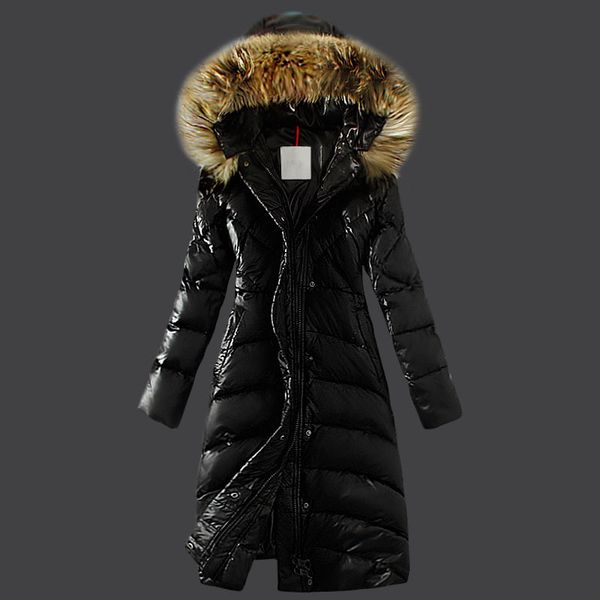 

France brand women long winter down jacket x long coat outwear women lim female coat thicken fur parka down coat clothing hooded parka, Black