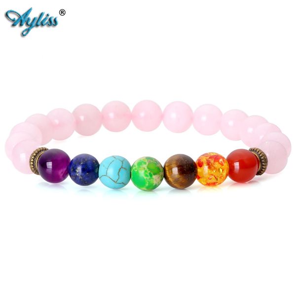 

ayliss wholesale 7 chakras gem stone bracelet natural stone crystal reiki healing balancing round beads bracelets 5pc/10pc, Black