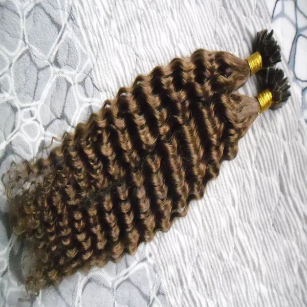 Коричневый U Tip Бразильские кератиновые волосы для наращивания волос U-образные вьющиеся волосы наращивания 100 г / пряди сращивания 16 