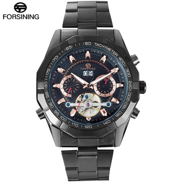 

forsining men brand watch luxury auto mechanical wristwatches stainless steel bracelet clock relogio masculino, Slivery;brown