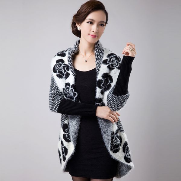

new autumn spring women sweater cardigans casual warm female knitted sweater flower cardigan lady, White;black