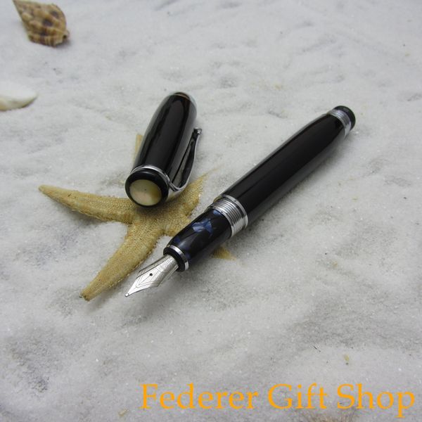 

duke d619 fountain pen noble mentor priest black and silver wide feather nib ink pen resin