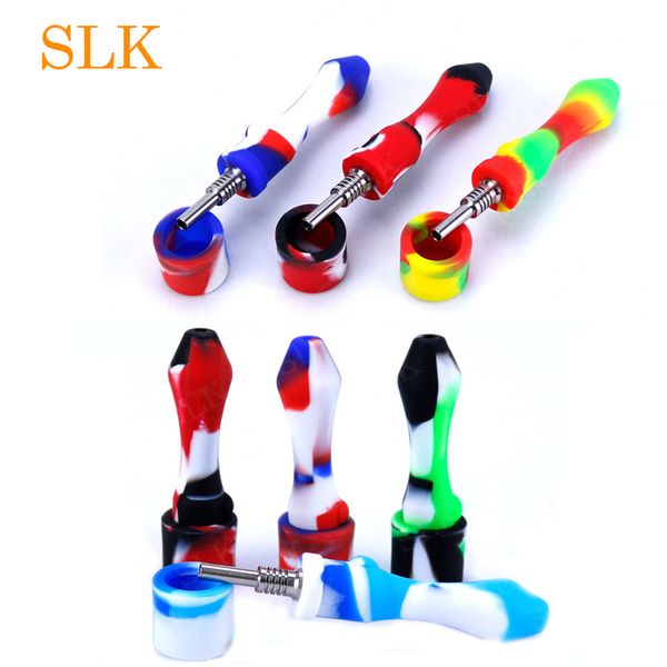 Tubo per bruciatore a nafta in vetro Tubi per fumo concentrato con punta in titanio da 10 mm Dab Straw Oil Rigs Tubo per fumo in silicone Bong Spedizione gratuita 420