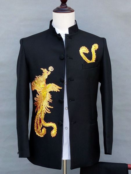 

wholesale-(jacket+pants)sequins slim suit male chorus costumes chinese style singer master of ceremonies host show wedding party stage, White;black