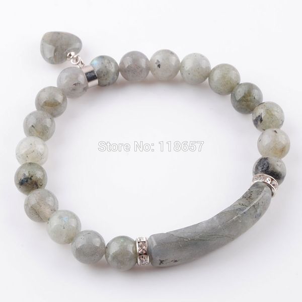 

yowost natural labradoirte stone strand bracelets heart shape silver-color fitting women jewelry love gifts ik3339, Black