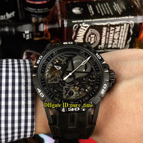 

PVD All Black Steel Корпус Excalibur 46 мм RDDBEX0653 Скелетон Япония Miyota Автоматическая Мужские часы Ремешок из искусственной кожи мужские часы Новые часы