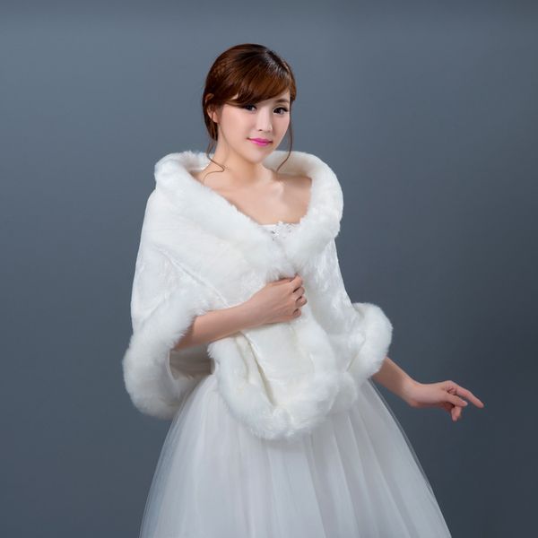 

2021 new long fox faux fur white bridal wraps winter shawl cloak scarf female party wedding wear bride accessories