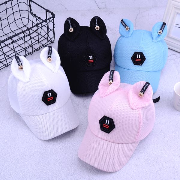 

summer baby girl boy baseball caps newborn adjustable mesh hats child caps with cute rabbit ear sunhat, Yellow