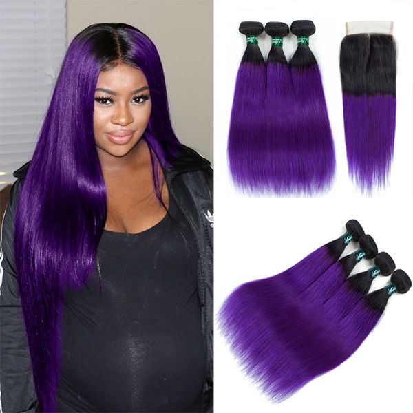 Brazilian Straight Human Hair 1b Purple Hair Extension 3 Bundles