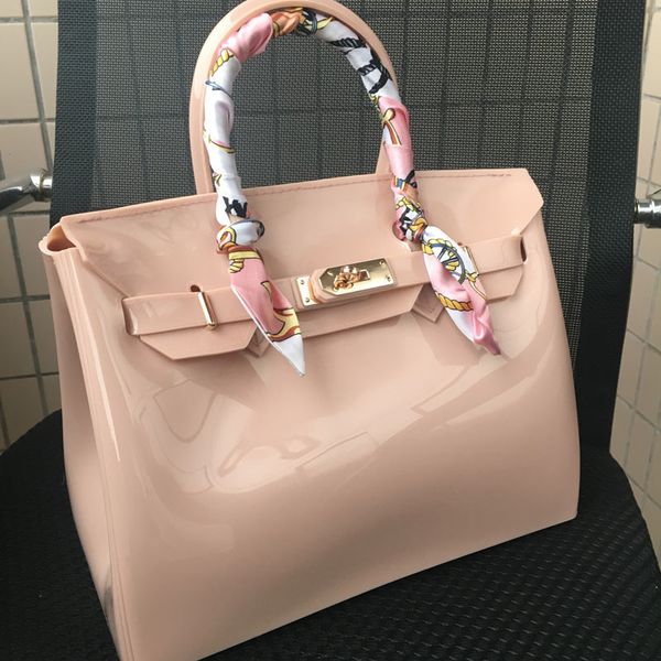 

JELLYOOY 30cm large size Women Plastic Jelly Handbags Designer Girls Fashion Candy Color Shoulder Bags Waterproof PVC Beach Bags Y1892708
