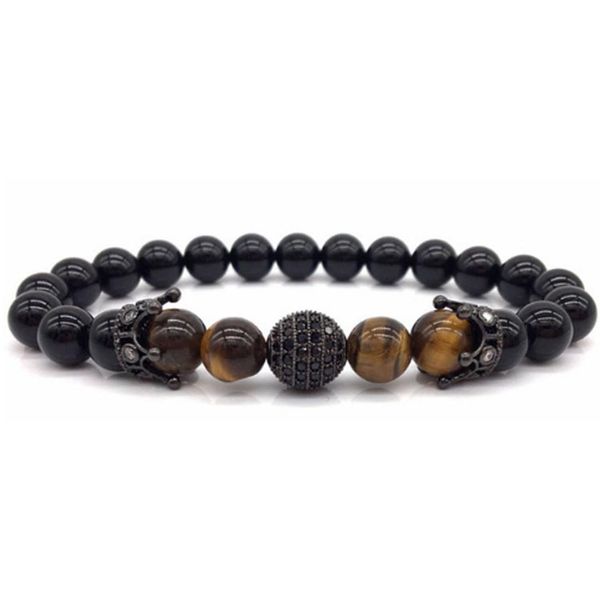 

2018 trendy matte black stone cz imperial crown and balls charm bracelet for men or women bracelet jewelry pulseira hombres