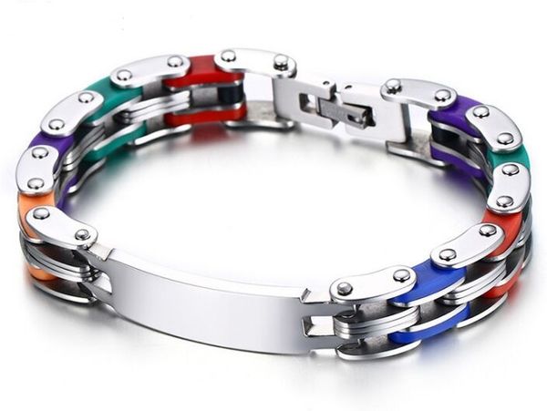 

stainless steel id tag heavy bicycle bike chain identification bracelet,7.9", Black