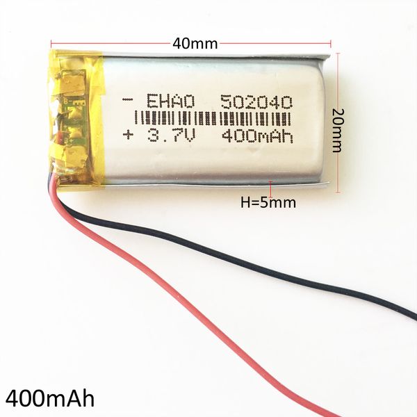 502040 3.7 V 400 mAh Lithium Polymer LiPo li ion recarregável células de energia para MP3 MP4 headphone DVD câmera do telefone móvel psp