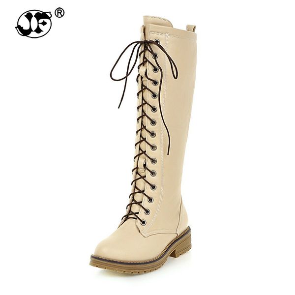 

2018 large size 34-43 platform black women shoes woman lace up square heels knee high boots casual party bottine yhj89