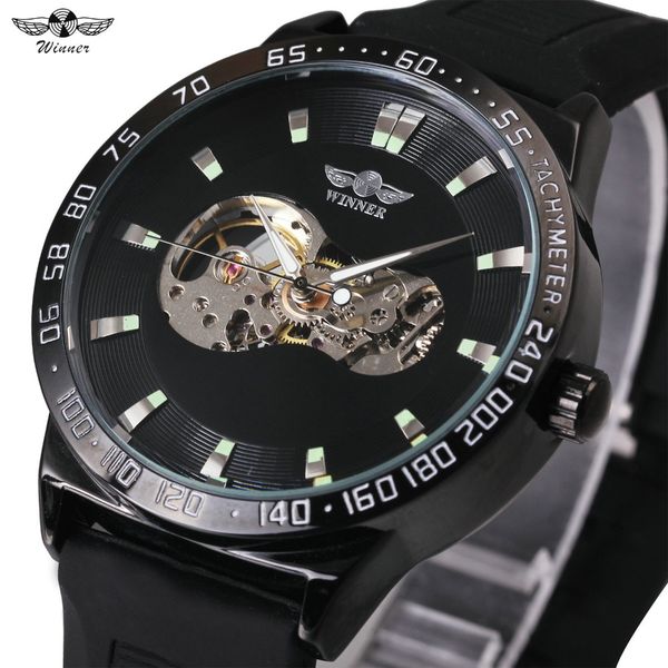 

WINNER Sport Men's Watches Silicone Strap Top Automatic Mechanical Wristwatches Male Skeleton Clock