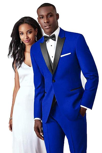 Marca New Groomsmen Royal Blue Noivo Smoking Black Peak lapela Men Suits Wedding melhor homem Noivo (Jacket + Calças + Vest + Tie) L193