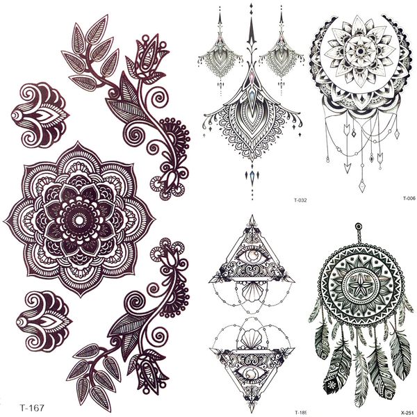 

3d black mandala flower henna temporary tattoo girl pendants tattoo stickers women fake party chest tatoos body arm art painting