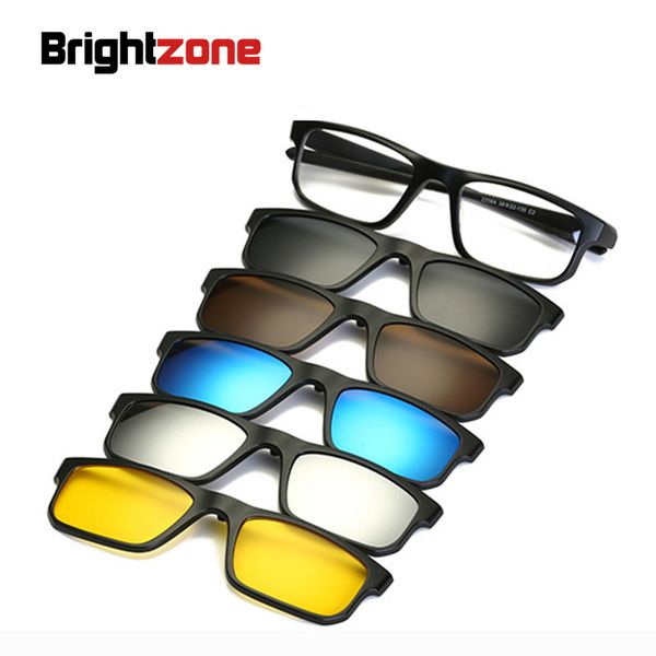 

brightzone fashion optical spectacle frame men myopia with 5 clip on sunglasses polarized magnetic glasses for male eyeglasses, White;black