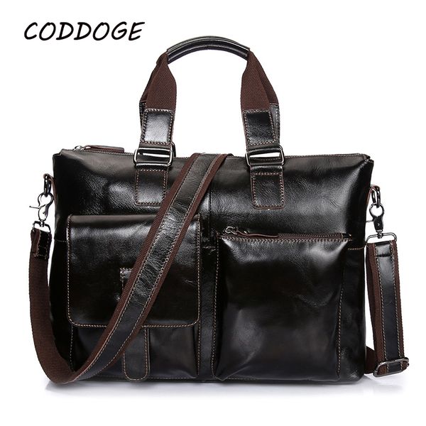 

coddoge oil wax mens business briefcase vintage handbag genuine leather satchel bag 14 inch lapbag shoulder gift for men
