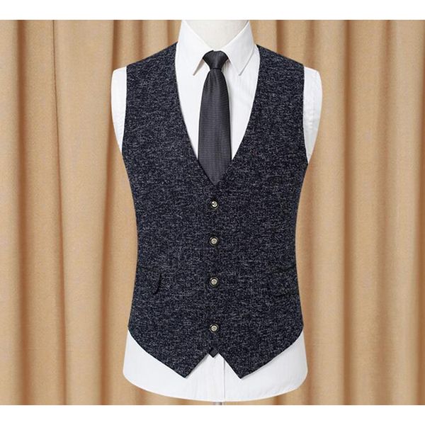 

men's casual dress waistcoat vests new slim autumn winter woolen cloth dress vests men suit vest, Black;white