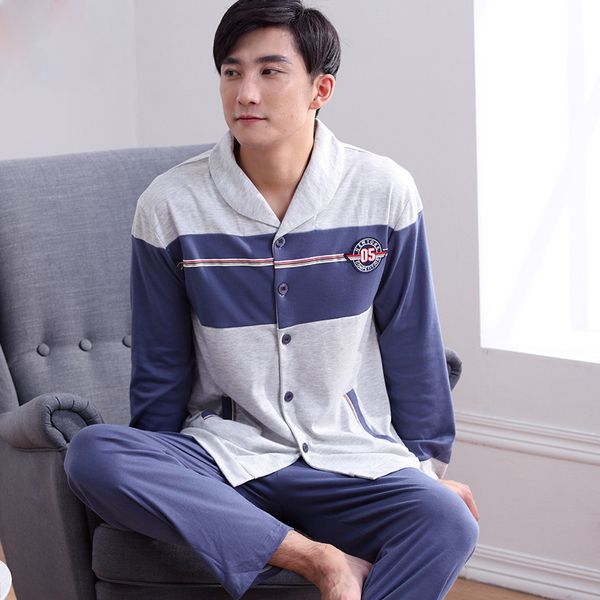 

men's pajamas spring autumn long sleeve sleepwear cotton plaid cardigan pyjamas men lounge pajama sets plus size 5xl sleep, Black;brown