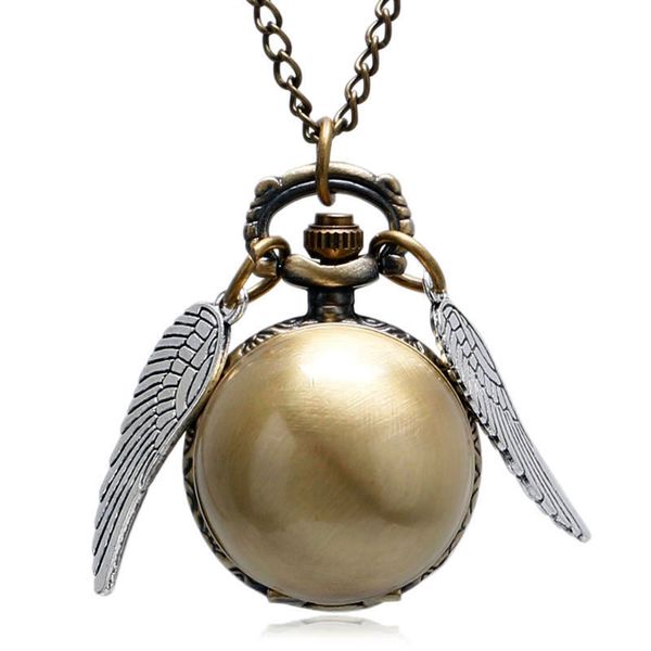 

steampunk golden/black/silver wings ball shape pocket watch chains and fobs watches women colar masculino gifts with necklace, Slivery;golden