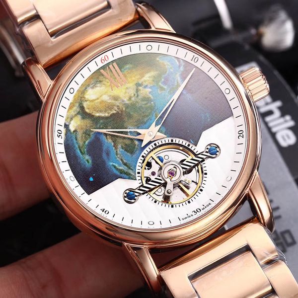 

новое наследие дух u0112307 розовое золото звездное небо обсерватории пространство циферблат автоматический турбийон мужские часы из нержаве, Slivery;brown