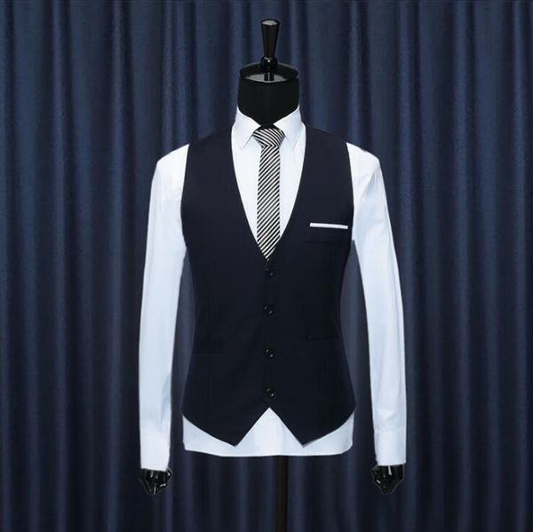 

2018 korean new men's d slim fit skinny dress vest waistcoat business casual men suit vest s-3xl, Black;white