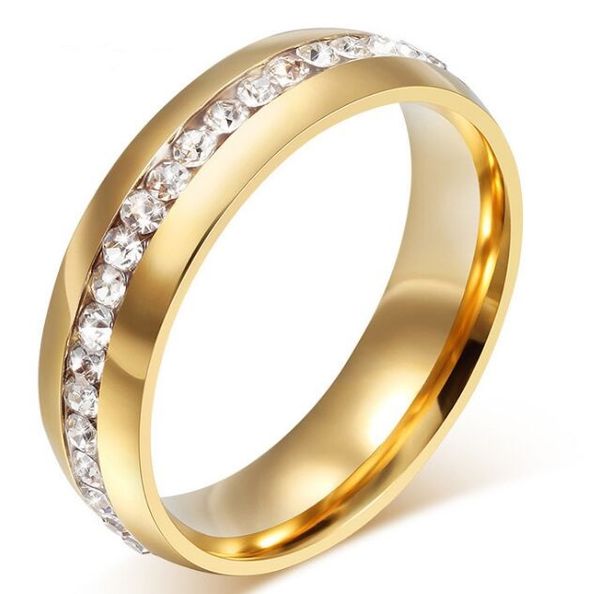 

wedding ring stunning gold color eternity 316l stainless steel ring with cz for women/men comfort fit couple ring sale, Slivery;golden