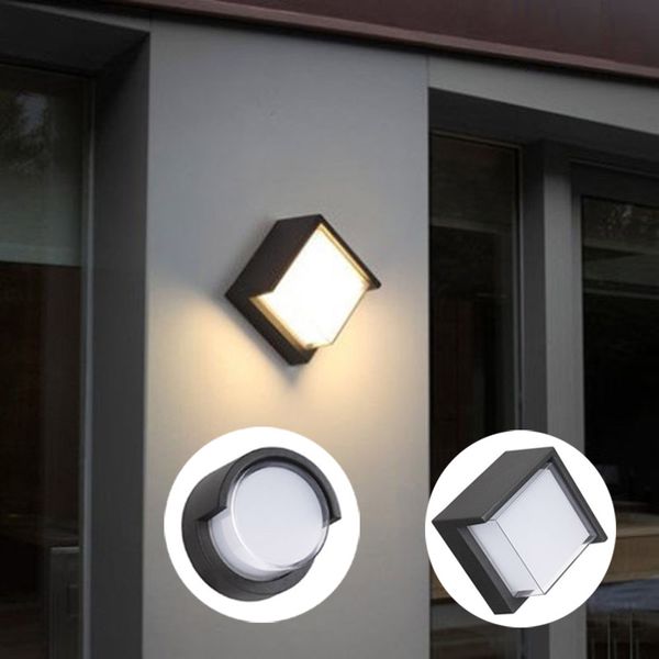 Lampada da parete impermeabile a LED in alluminio 12W 85-265v 6000K e 3000K Applique da parete per esterno con guscio nero e grigio