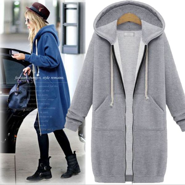 

S-4XL Women Winter Hoodie Trench Coat Warm Hooded Overcoat Ladies Long Jacket Zipper Slim Outwear