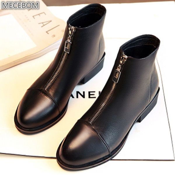 

mecebom 8507w genuine leather women black ankle zipper boots winter female casual wedges shoes high heel platform botas mujer