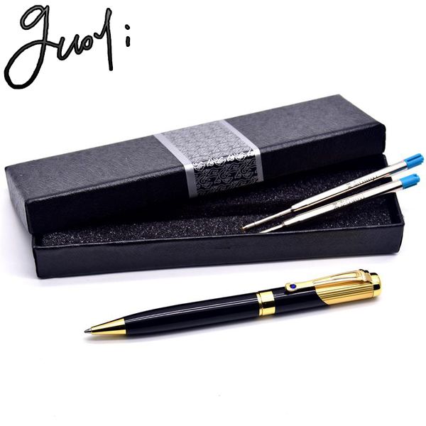 

guoyi d28 two-color gold metal ballpoint pen. office school stationery writing gift box packaging metal pen, Blue;orange