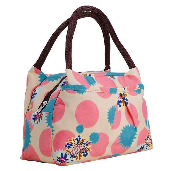 

ljl print women handbags lunch bag tote (pink circles, Blue;pink