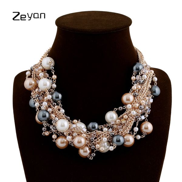 

whole salezeyan women choker necklace vintage jewelry collar simulated pearl necklaces pendant trendy pearl beads party statement necklace, Golden;silver