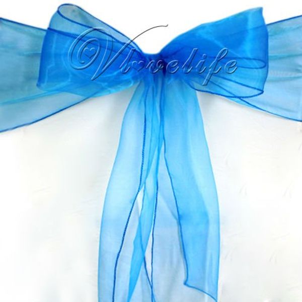 

wholesale-100pcs royal blue organza chair sashes bow cover banquet wedding party decorations