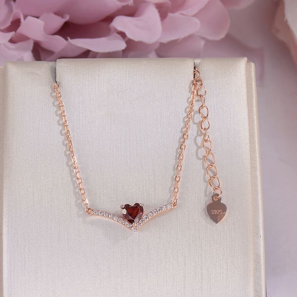 

100% natural garnet necklaces pendants for women heart red s925 silver fine jewelry wedding engagement romantic bijoux ccni044
