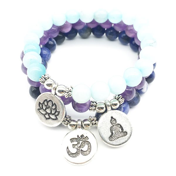 

sn1317 bohemia jewelry women`s bracelet trendy design lotus charm yoga bracelet handmake natural stone bracelet, Black