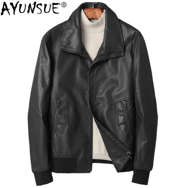 

ayunsue genuine leather jacket autumn winter jacket men real sheepskin coat streetwear mens jackets and coats veste homme my1321, Black