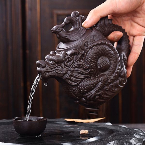 Vendite calde Teiera in ceramica, Teiera cinese tradizionale Bollitore Dragon e Phoenix Set da tè in argilla viola con infusore per tè premium