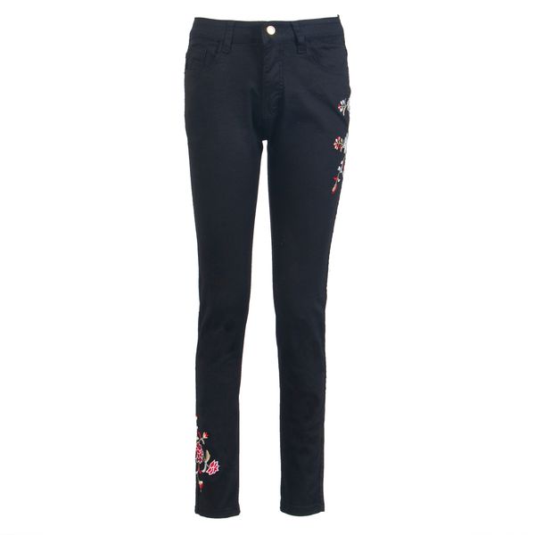 

new fashion women embroidered floral denim skinny jeans high waist stretch black slimming women pencil jeans, Blue