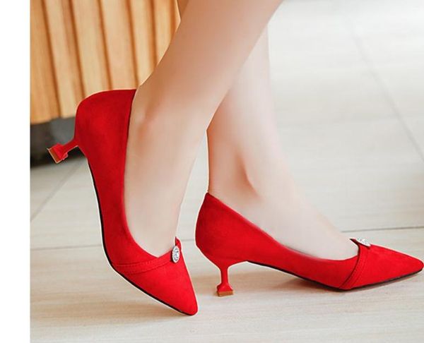 

send 2018 pointed end high heel fine heel suede women's shoes in autumn, Black