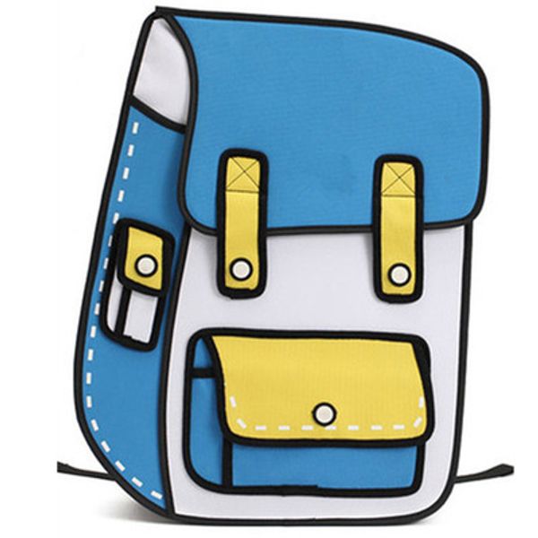 

2018 new 3d jump style 2d drawing cartoon paper bag comic backpack messenger tote fashion cute student bags bolos