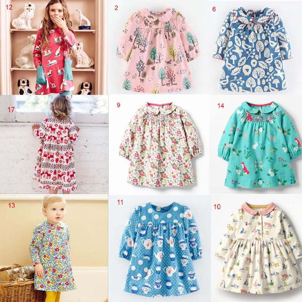 

INS Baby girl clothing dress Round Collar Long Sleeve Full Flowers Animals Print Girl Dress Fall Kids Christmas Deers Lolita Clothes