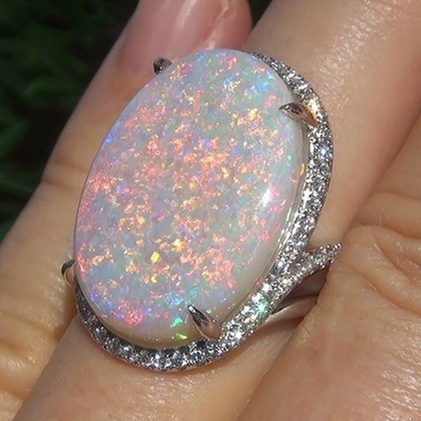 Büyük Opal Boyut 6 7 8 9 10 Pırıltılı Yüzük Hediye Aşk Kız Yüksek Kaliteli olan kadınlar Bling Bling Yüzük