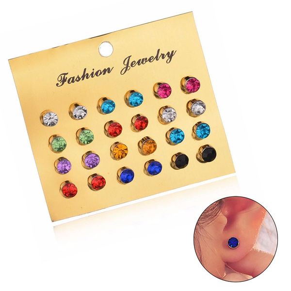 

12pairs/set colorful crystal ear studs party multi-color shinny rhinestone simple earrings piercing gold color fashion stud earrings, Golden;silver