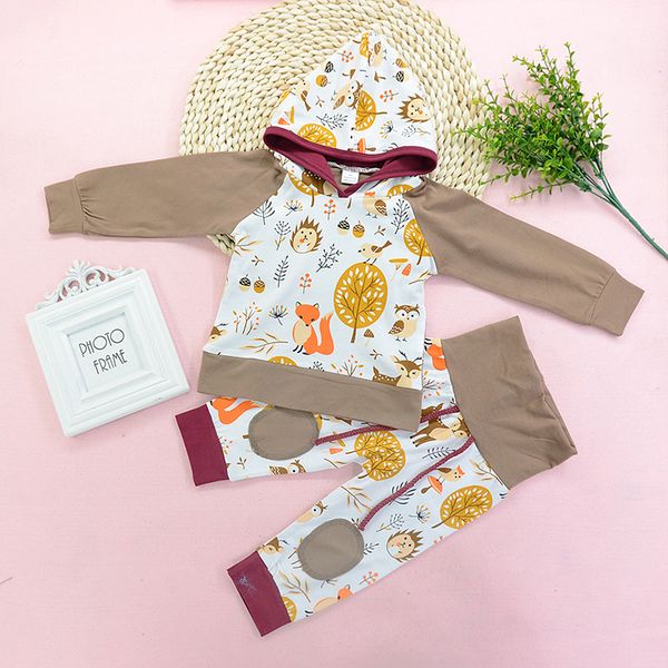 

baby animals hoodie toddler outfits t-shirt + pants 2pcs set newborn baby clothing fox owl long sleeve kids clothing boy clothes 0-24m, White