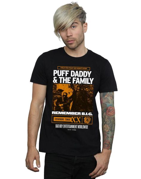 

bad boy records men's puff daddy and the family reunion summer fashion funny print t-shirts, White;black
