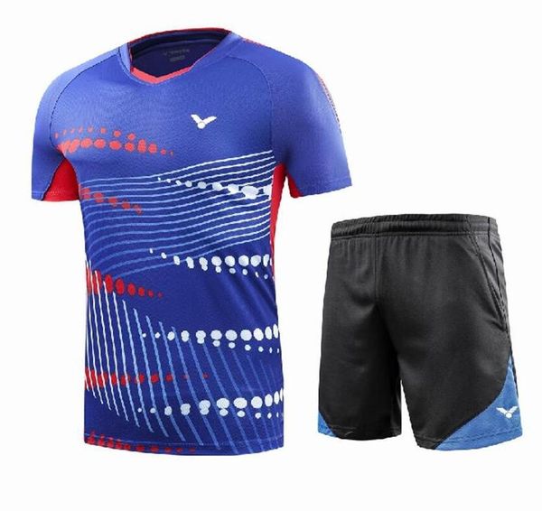 

new 2018 victor men badminton t-shirts, men and women sportswear shirt, short sleeves+short shorts,quick dry breathable tennis table shirts, White;yellow