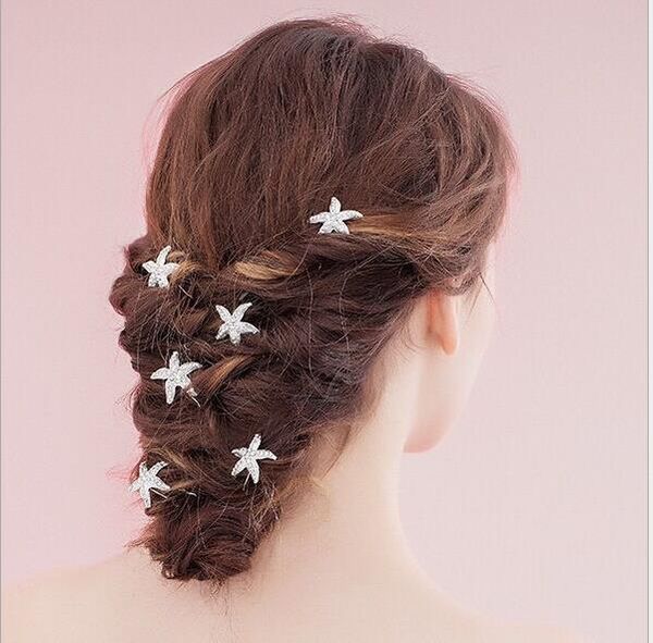 

bridal starfish hairpin bride hair accessories wedding dress accessories bridal diamond headwear, Silver